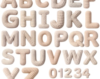 White Knitted Alphabet Clipart, Crochet Alphabet Png, Cozy Yarn Lettering A-Z & 0-9 Numbers, Digital Downloade, commercial use