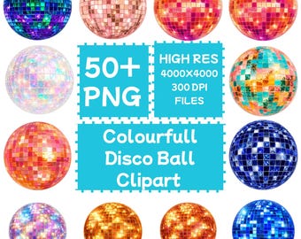 Colourfull Disco Ball  Clipart 50+PNG, Digital downloade, commercial use