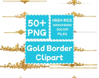 Gold Border  Clipart 50+PNG,Gold Lines Decorative Borders, Digital Downloade, commercial use