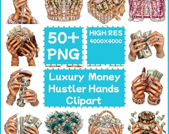Luxury  Money Hustler Hands Clipart 50+PNG,Women Money Nails, Digital Download, Commercial Use