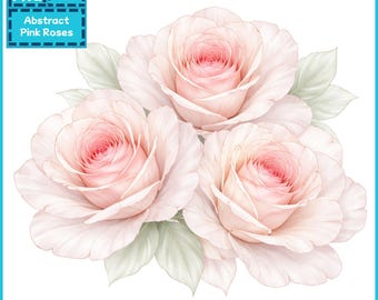 Abstract Pink Roses Watercolor Clipart Bundle (10 PNG Files)
