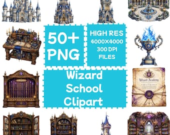 Wizard School Clipart 50+PNG, Magical Academy, Digital Downloade, Commercial Use