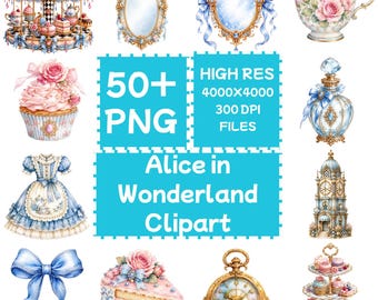 Alice in Wonderland Clipart 50+PNG, Digital Download, Commercial Use