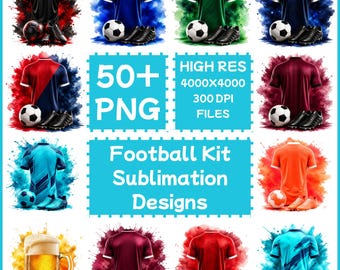 Sublimatieontwerpen voetbaltenue, 50+ png-clipart, Premier League-shirt (digitale download)