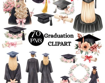 70 Graduation Clipart PNG Bundle, Congratulation Girl, Blonde Graduate, Graduation Flower Hat, Commercial Use