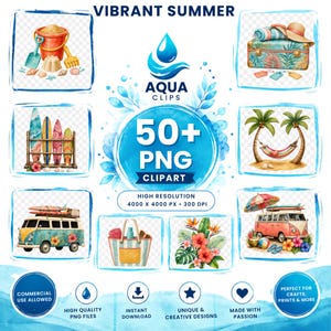 Vibrant Summer Clipart 50+PNG, Digital Download, Commercial Use