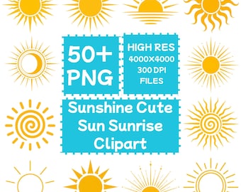 太陽の光と日の出のクリップアートバンドル、50点以上のPNG画像（デジタルダウンロード）