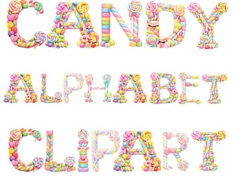 Watercolour Candyland Alphabet Clipart Set 26, Sweet Treat Letters, Digital downloade, commercial use