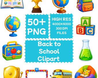 Powrót do szkoły, clipart 50+PNG, do pobrania w wersji cyfrowej, do użytku komercyjnego
