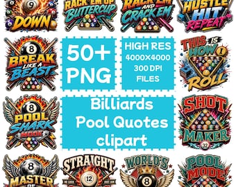 Billiards Pool quotes clipart 50+PNG, Digital Download, Commercial Use