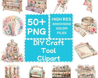 DIY Craft Tool Clipart 50+PNG, Maker Supplies, Digital Download, Commercial Use