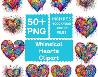 Grillige harten Clipart 50+PNG, digitale download, commercieel gebruik