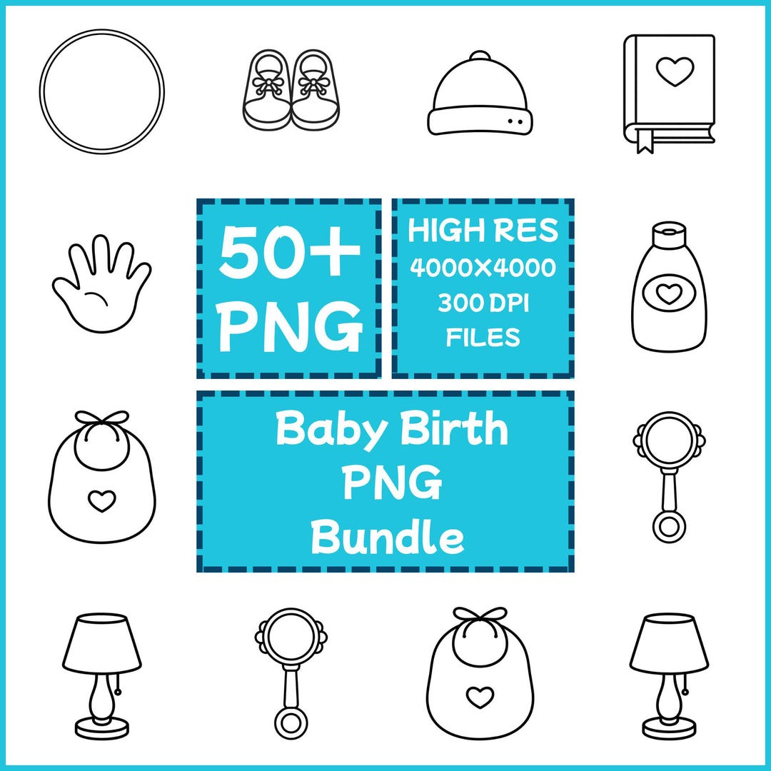 Baby Birth Clipart Bundle, 50+ PNG Icons, Commercial Use (digital ...