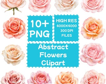 抽象的な花のクリップアート10+PNG、バラの花、デジタルダウンロード、商用利用可