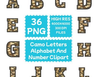 Camo Letters  Alphabet And Number Clipart 35 PNG, Digital Download, Commercial Use