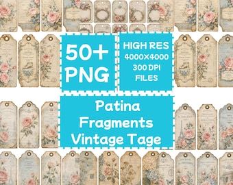 patina  fragments vintage Tage 50+, Shabby Printable Junk Journal Tags, Digital Downloade, commercial use