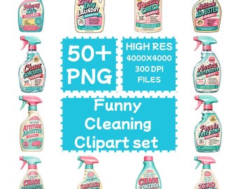 Funny  Cleaning Clipart set 50+PNG, Digital Download, Commercial Use