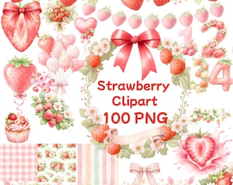 Watercolor Strawberry PNG CLİPART Bundle 130, Digital downloade, commercial use