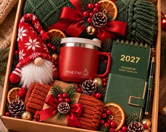 Caixa de presente aconchegante, conjunto de presente de fim de ano, meias de cashmere, agenda 2027, presente atencioso, presente de Natal, presente de aniversário