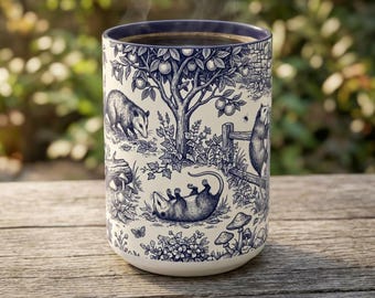 Possum Toile de Jouy Mug | Navy Blue Woodland Coffee Cup | Funny Opossum Gift
