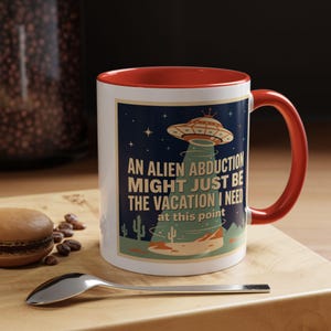 Alien Abduction Vacation Mug | Coffee Cup with UFO Retro Design