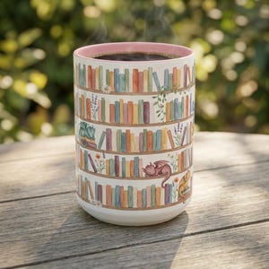 Dragon Bookshelf Mug | Fantasy Book Lover Coffee Mug | Baby Dragon Gift