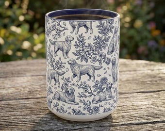 Golden Retriever Toile Mug | Navy Golden Coffee Cup | Golden Retriever Lover Gift