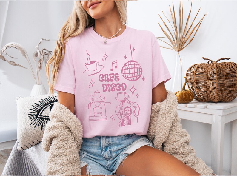 Cafe Disco Shirt | The Office Inspired Tee | Funny Dunder Mifflin Michael Scott Quote | Retro Disco Office Fan Shirt Blossom