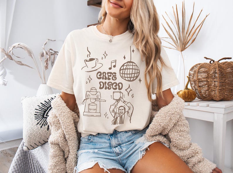 Cafe Disco Shirt | The Office Inspired Tee | Funny Dunder Mifflin Michael Scott Quote | Retro Disco Office Fan Shirt Ivory