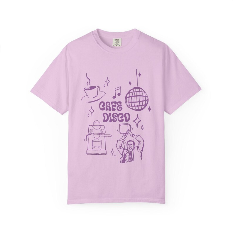 Cafe Disco Shirt | The Office Inspired Tee | Funny Dunder Mifflin Michael Scott Quote | Retro Disco Office Fan Shirt Orchid