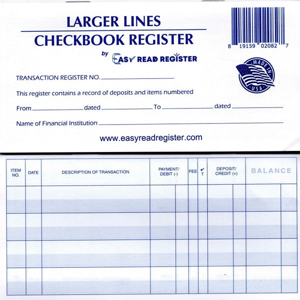 Larger Lines Check Registers for Personal Checkbook - Low Vision Easy to Read - 2023-2024-2025