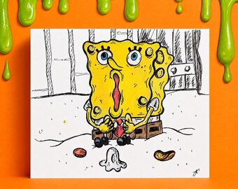 SpongeBob inspired hand drawn pen doodle art cardstock