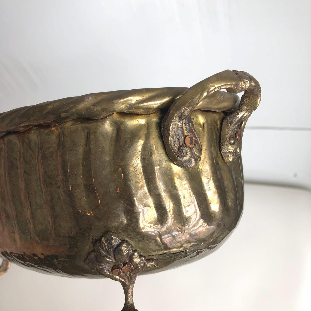 Vintage French Provincial Footed Brass Jardiniere Planter Cache Pot