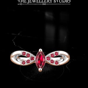 Ruby Infinity Ring | Marquise Ruby Promise Ring | Black Gold Infinity Knot Ring | July Birthstone Gift | Gothic Wedding Ring