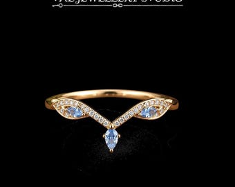 Aquamarine Chevron Ring | Gold Sterling Silver V Ring | Marquise Gemstone Stacking Ring | Minimalist Promise Gift for Women