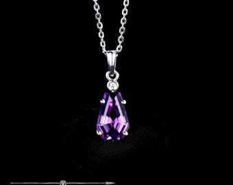Collar con colgante de amatista morada talla ataúd, joyería minimalista de plata de ley con piedras preciosas.