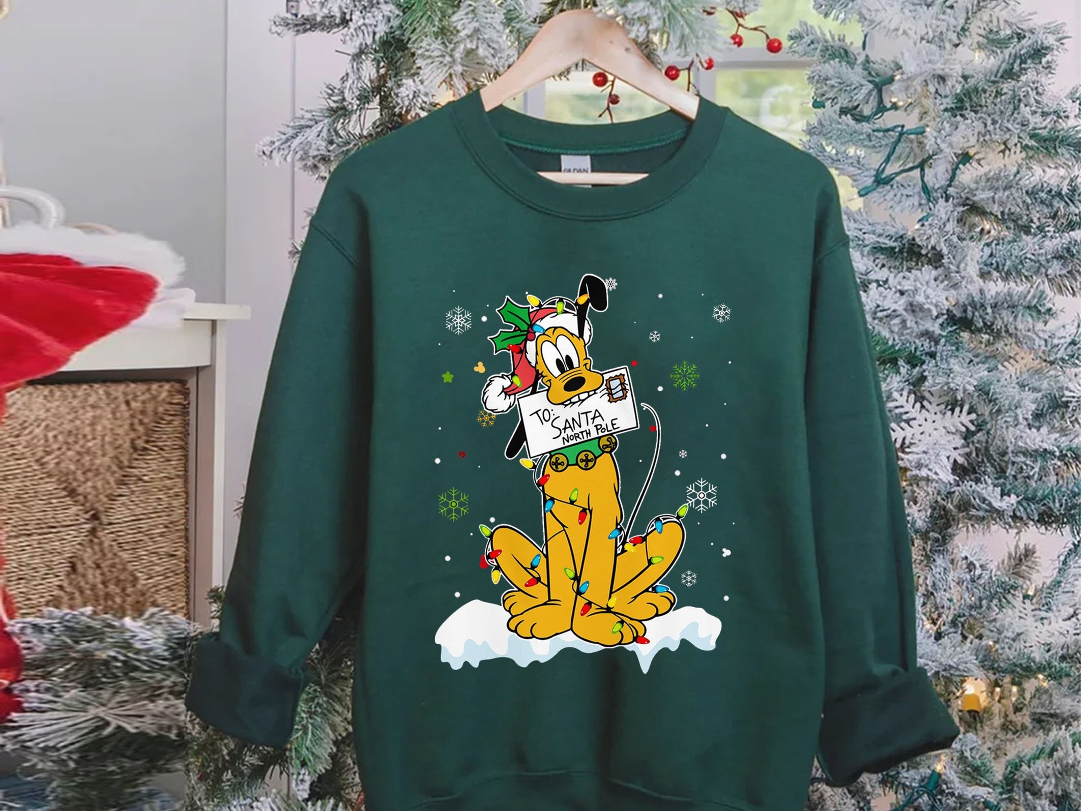 Discover Disney Santa Pluto Dog Christmas Lights Sweatshirt