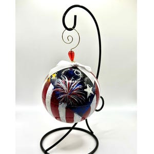 Adorno patriótico de fuegos artificiales del 4 de julio: único, grande, de 10 cm, irrompible, pintado a mano, decorativo para las fiestas y la decoración del hogar durante todo el año.