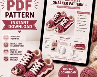 Patrón de zapatillas de bebé a crochet en PDF, zapatos de crochet inspirados en el anime, patrón de botines para bebé, tutorial de zapatillas a crochet, descarga digital.