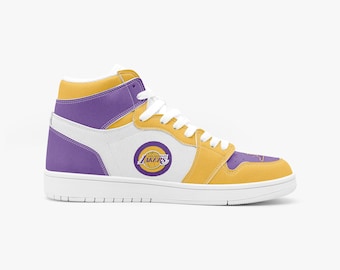 Los Angeles Basketball Team Sneakers Purple Gold | Custom Basketball Shoes | Unisex Sports Sneakers for Men Women | Streetwear Gift