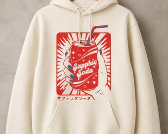 Sapphic Soda Hoodie, Retro Pop Art Hoodie, Y2K Grafik Hoodie, Lesben Pride Hoodie, Japanisches ästhetisches Sweatshirt, Unisex Geschenk