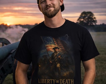 Liberty or Death Version 2 T-Shirt | Revolutionary Flag silhouette, Patriotic Americana