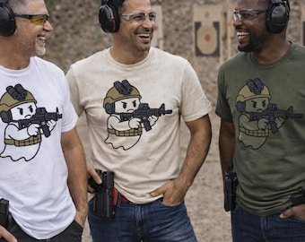 See Through Tactical Ghost Soldier T-Shirt | Cartoon Ghost Soldier with Rifle & Night Vision