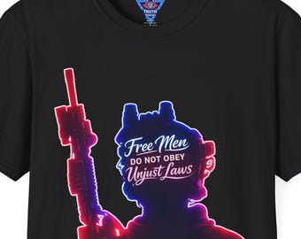 Free Men Do Not Obey Unjust Laws Neon NVG Soldier T-Shirt | Night Vision Silhouette