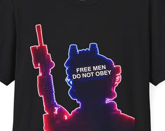 Free Men Do Not Obey - Tactical Night Vision Neon Silhouette Version T-Shirt | Vaporwave Military Graphic