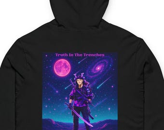 Neon Tactical Space Samurai Chives Edition Hooded Tee | Tactical Cosmic Warrior Graphic Long Sleeve Sweater