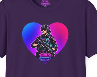 Neon Tactical Female Soldier Heart Tee | Gamer Girl Graphic | Streetwear | Female Military Veteran