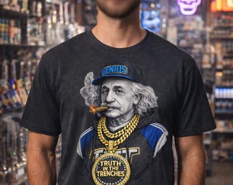 Einstein Pop Art Goon Albert Einstein Drip Smoking with Chains and Cap T-Shirt