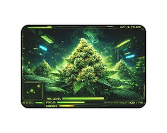 Cannabis Nug HUD Sci-Fi Artwork Desk Mat | Green Futuristic Weed Plant Gaming Mousepad
