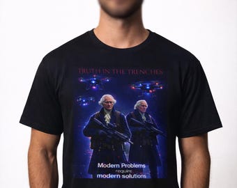 Tactical Forefathers With Drones Modern Problems Version2 | Neon Constitutional Soldiers T-Shirt | Vaporwave Revolution